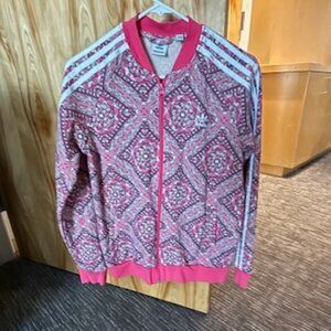 Teen Girls Adidas Jacket with Pink Designer Geometric Print